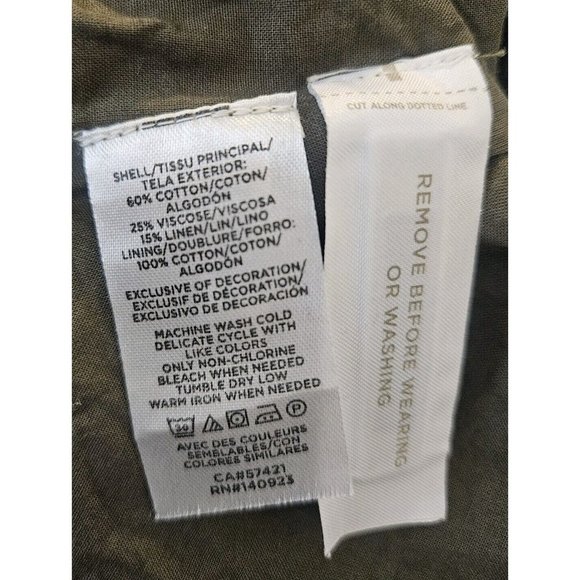 LOFT Olive Green Gauze Embroidered Dress L Boho Flutter Sleeve Shift Cotton - Picture 6 of 6